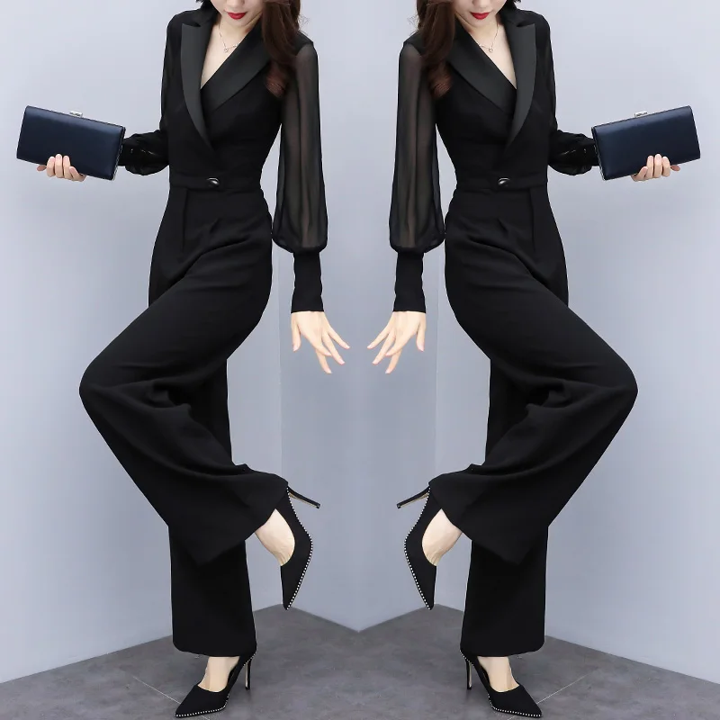 

Plus Size 4xl Rompers Womens Jumpsuit Macacao Feminino Black Chiffon Combinaison Femme Elegant Trendy Overalls For Women