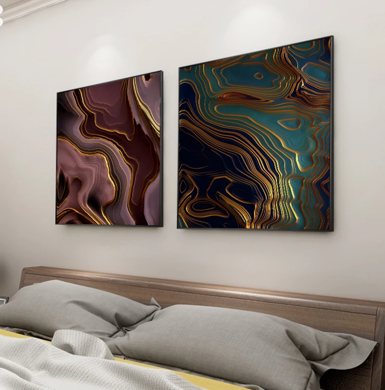 Abstract Gold Foil Canvas Painting Modern Poster Print for Living Room Bedroom Pop Art Decor Fashion Red Green Wall Art Pictures