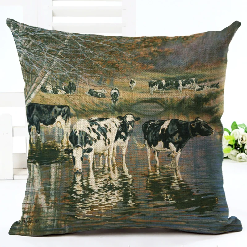Милый бесшумный хлопковый льняной чехол для подушки с принтом животных