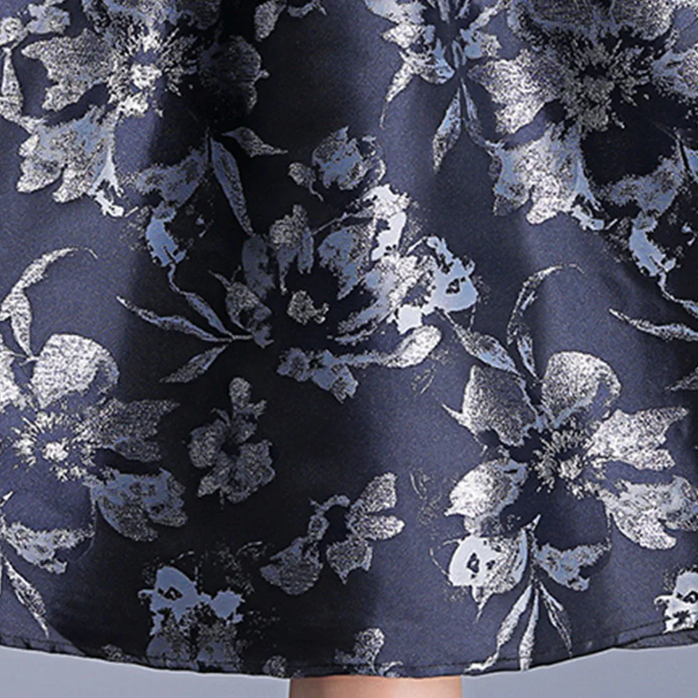 

Vintage Floral Jacquard Woman Dress O-neck Female Sleevless Midi Dresses Slim A-line Ladies Elegant Dress Knee-length OL Dress