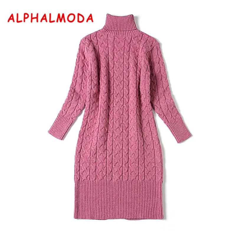 ALPHALMODA 2017 зимнее женское платье с высоким воротом и кроличьим мехом утолщенное