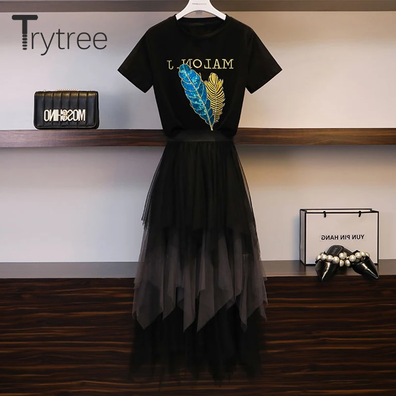 Trytree летний женский комплект из двух предметов Повседневный с o-образным вырезом