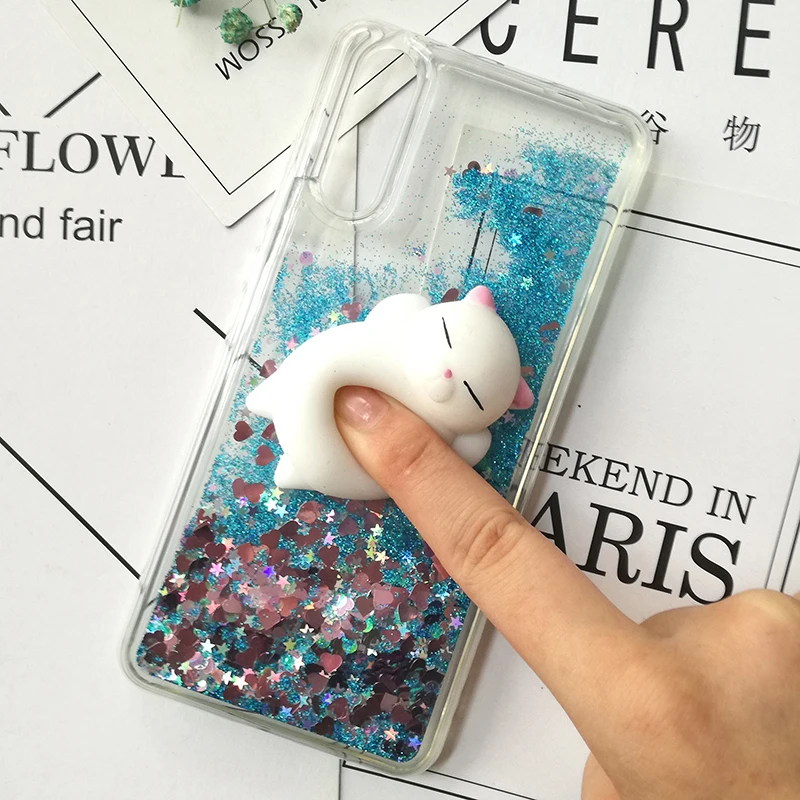 3D Squishy Cat Cases For Huawei P smart P8 p9 lite mini 2017 Liquid Glitter Cover Honor 8 pro 9 10 V10 6A 6X 5A 5X 5C 4A |