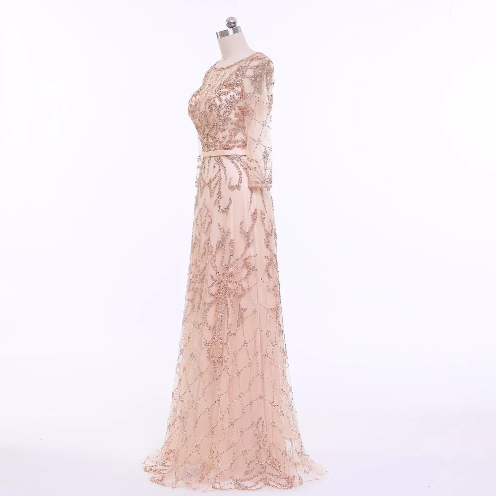 CloverBridal высококачественный, цвета шампанского mangas compridas vestido de вечернее платье de fiesta elegante с длинными рукавами цвета шампанского