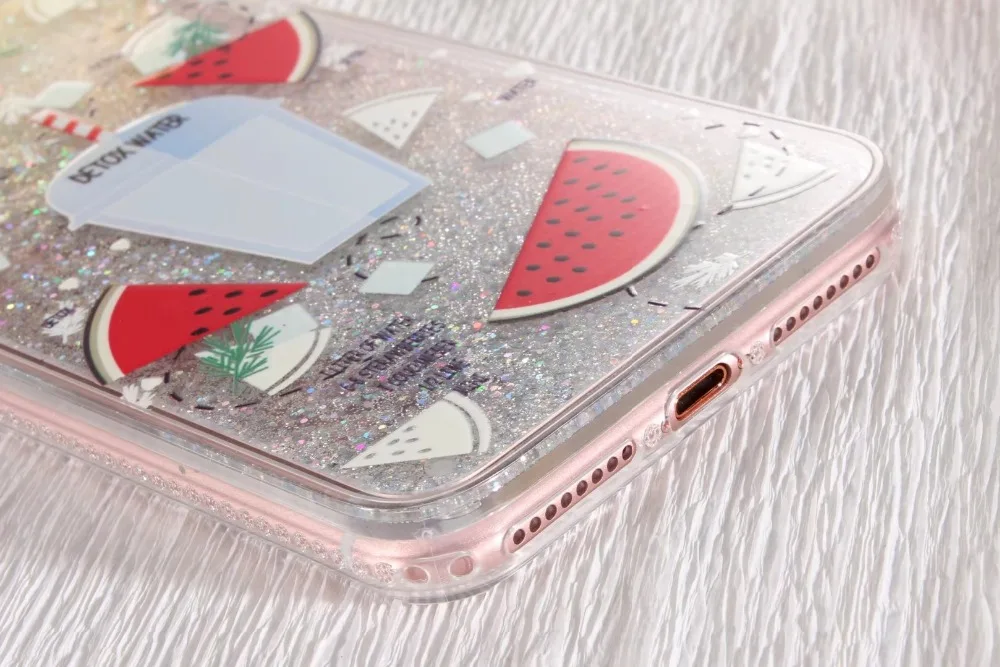 Super Cute Strawberry Kiwifruit Watermelon Detox Water Quicksand Shimmering Powder Plastic Case Cover For Iphone66S 7 7S 6P 7P |