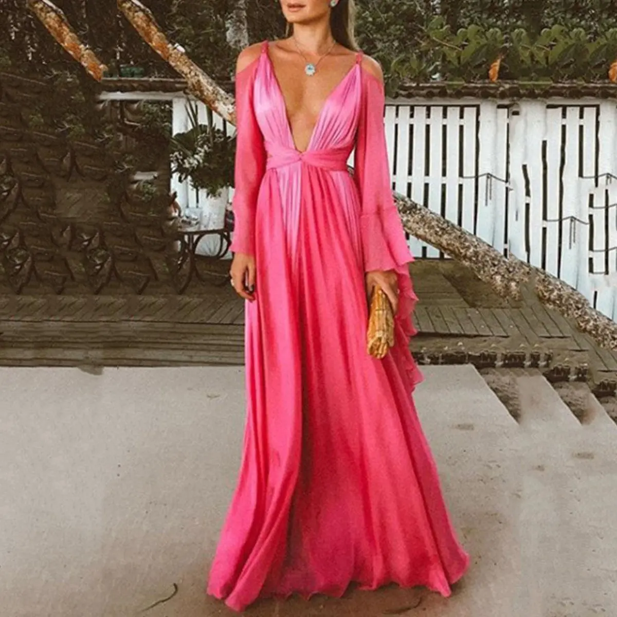 Богемное платье макси с принтом для женщин длинные летние пляжные платья V