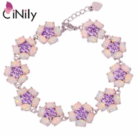 cinily created white fire opal purple zircon silver plated wholesale flower for women jewelry chain bracelet 7 14 8 38 os580