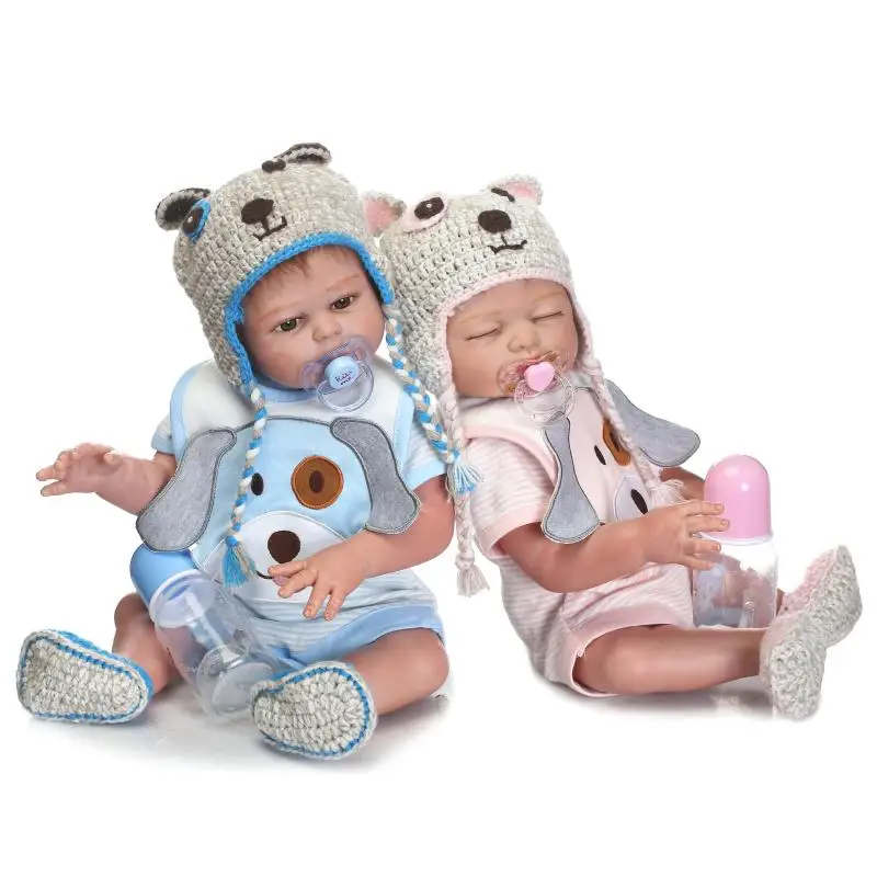 

cute Kawaii 20 inch Twins Baby Doll Silicone Reborn Doll 50 CM Reborn Lifelike Realistic Baby Doll For Kids Birthday Gift