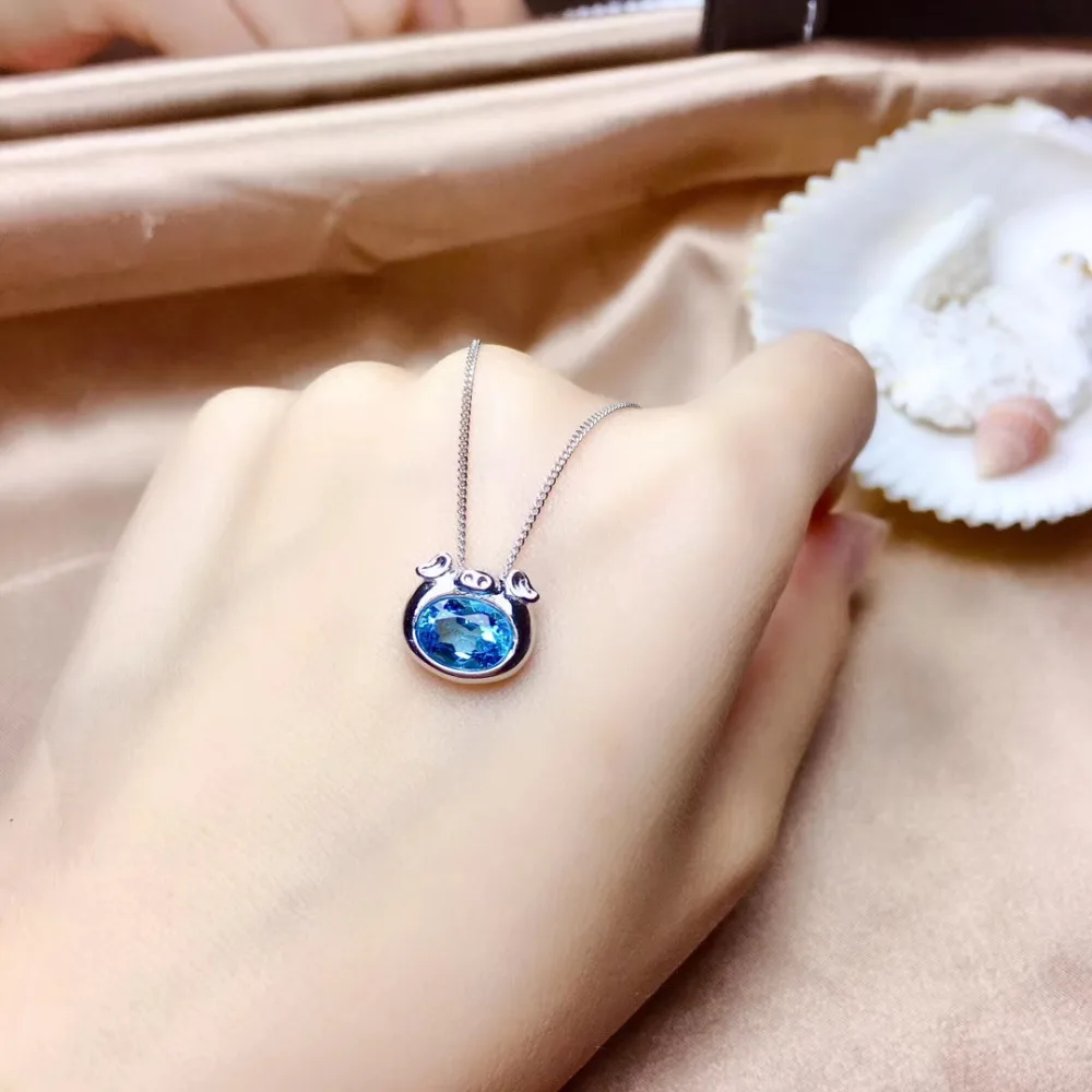 Кулон из серебра 925 пробы с натуральным голубым топазом | Украшения и аксессуары