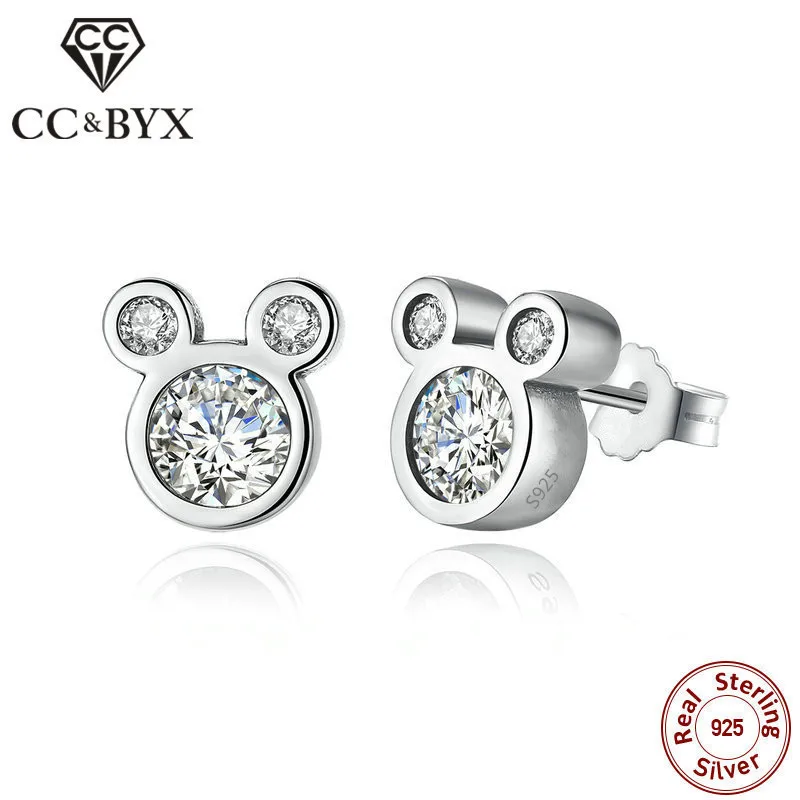 CC серьги-гвоздики для женщин, Стерлинговое Серебро S925 пробы, кубический цирконий, Мультяшные серьги-гвоздики, милые свадебные украшения CCE275