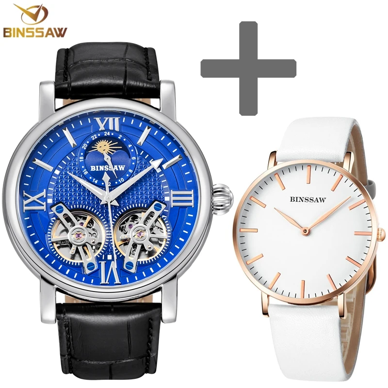 BINSSAW Мужские автоматические механические часы с двойным турбийоном модные