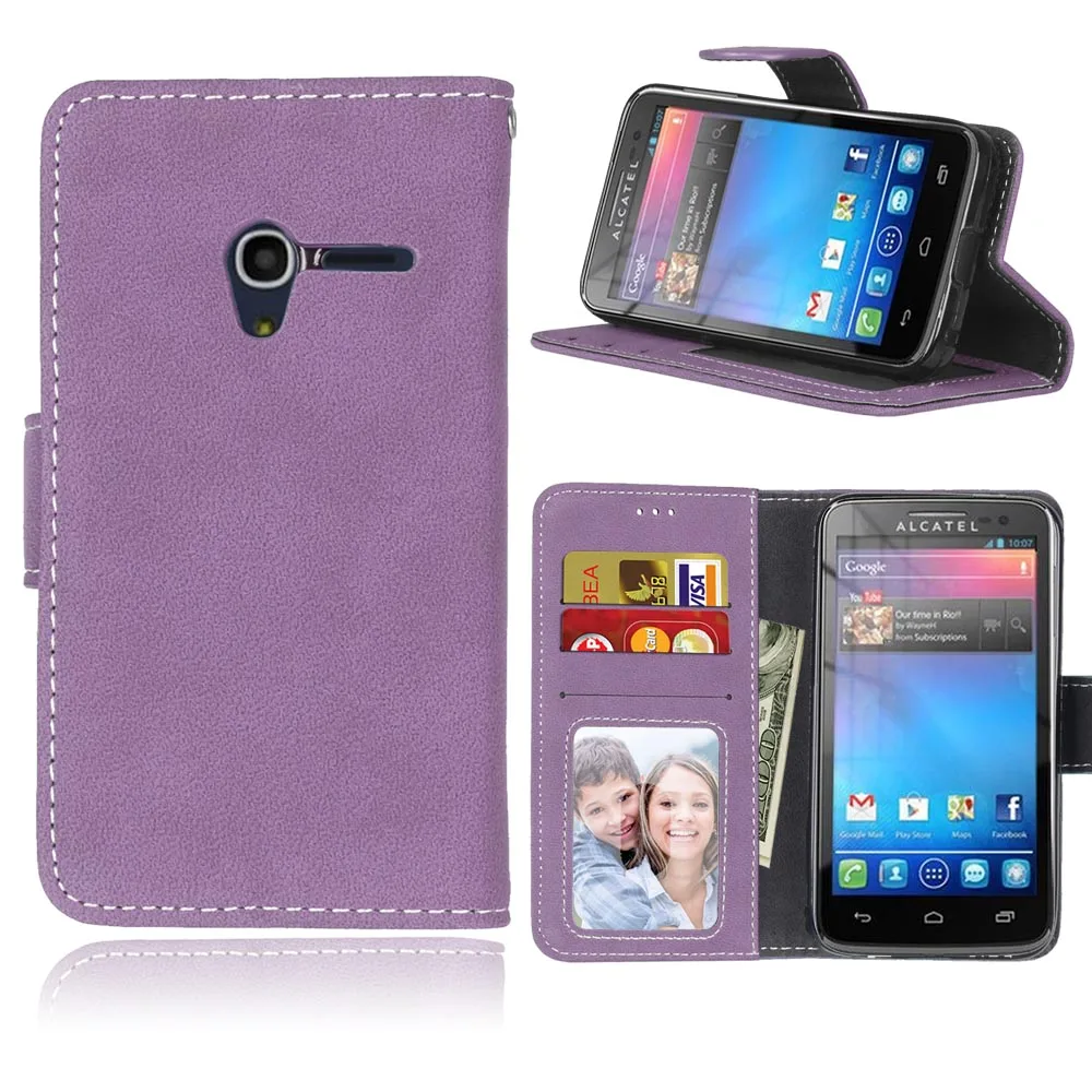 Purple Чехол для Alcatel One Touch Pixi 3 4,0 дюймов 4050A 4013X 4013D Флип кожаный магнитный чехол для телефона кошелек с держатель для карт сумка - Цвет: Purple