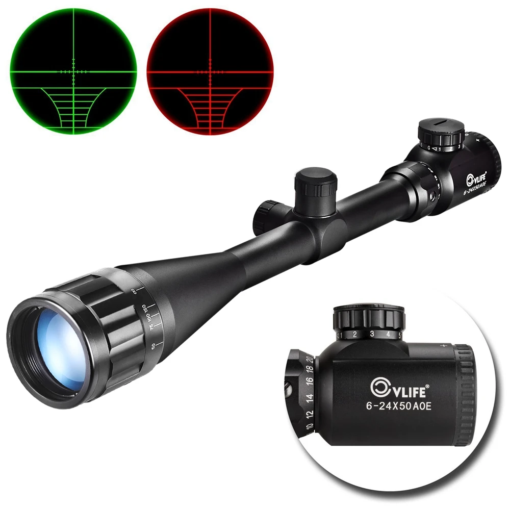 CVLIFE оптика Охотничья винтовка прицел 6-24x50 AOE красный и зеленый подсветкой Crosshair ружья прицелы оптические прицелы w/свободные крепления