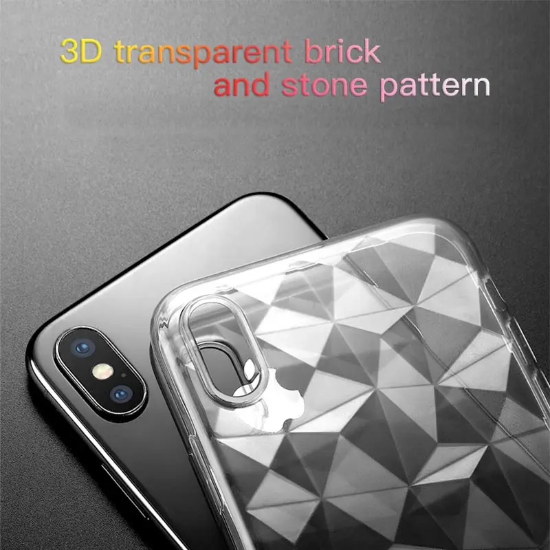 Phone Case For iPhone X XS 6 6s XR 7 8 Plus Fashion Geometric 3D Diamond Rhombus Transparent Soft TPU Silicone |