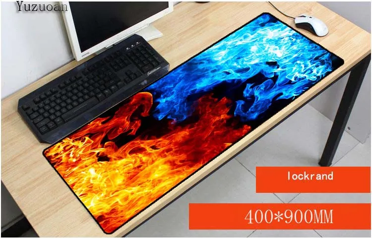 Yuzuoan 900x400x3 мм Большой запирающийся край синий и красный пламя мышь notbook