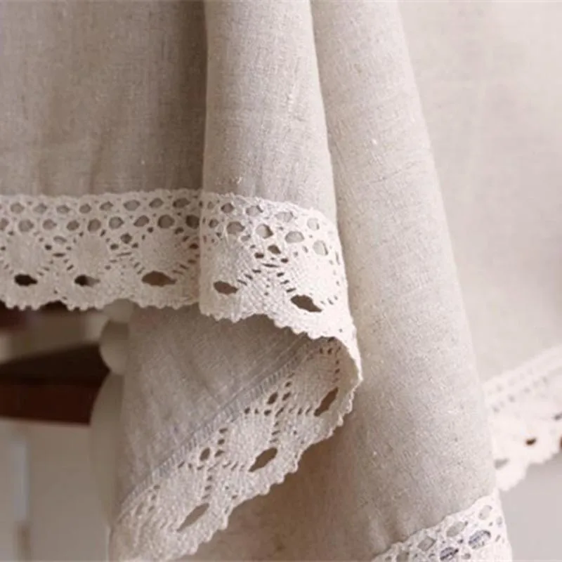 Натуральная однотонная льняная кружевная скатерть Модная европейская для