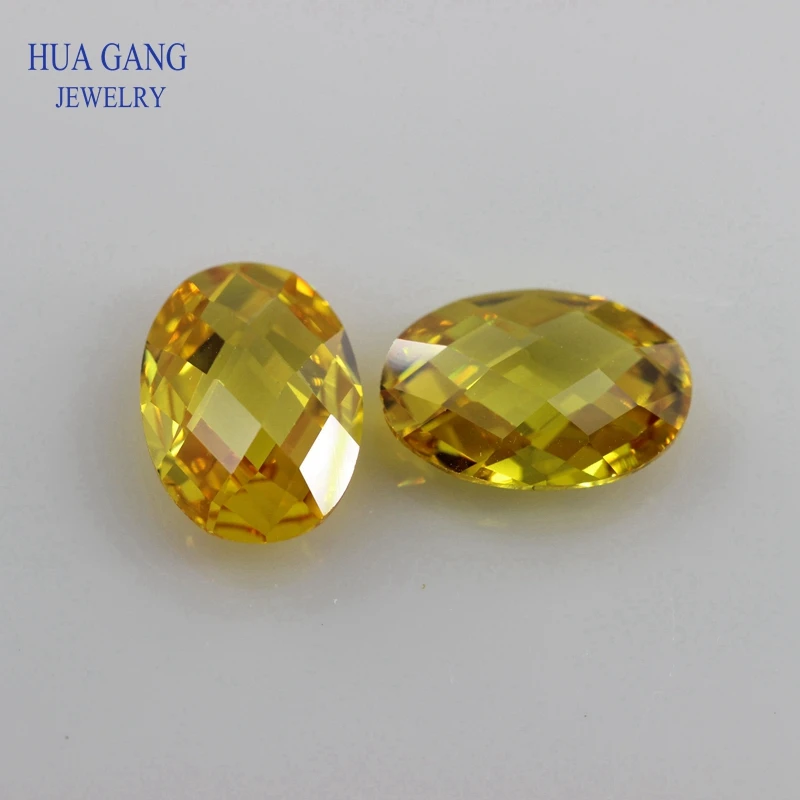 Golden CZ Stone Oval Shape Double Checkerboard Synthetic Gems Yellow Cubic Zirconia For Jewelry Size 3x5~13x18mm Free Shipping | Украшения