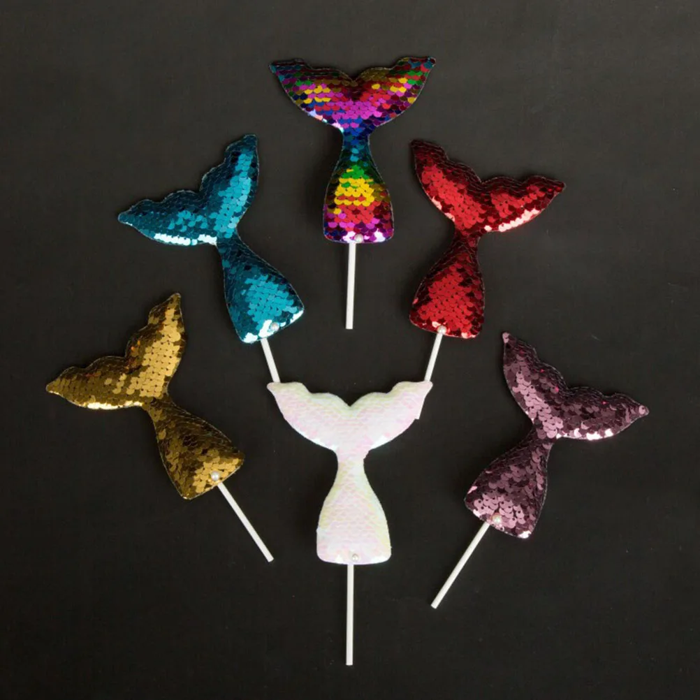 Sequin Fish Tail Cake Topper Wedding Decorations Shiny Picks Cupcake Toppers Party Supplies For Baby Shower Birthday | Дом и сад