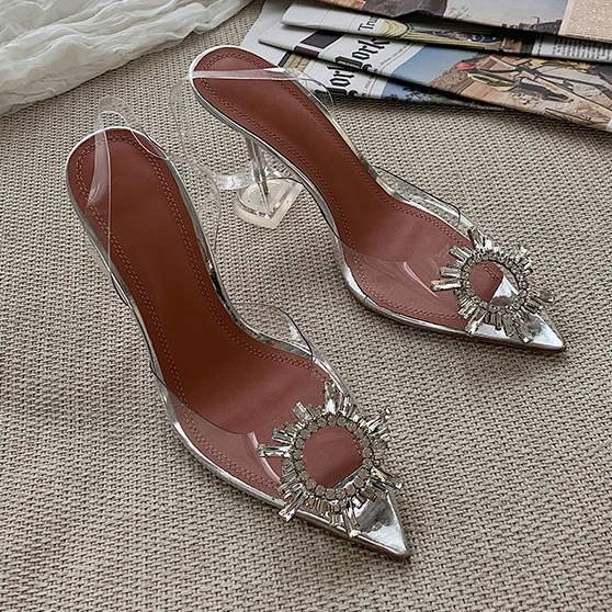 

Clear Crystal Women Pumps Hollow Out Sexy Pointed Toe High Heels Shoes Woman for Party Wedding Luxury Design Transparent Heels