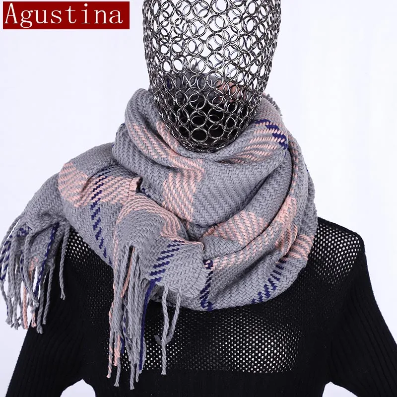 luxury scarfs fashion Plaid winter scarves poncho femme red Stripe knitted tassel scarf for women Black shawl schal pink scraf |