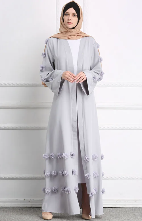 Gray Взрослый Дубай открытый Абая, для мусульман женщина Caftan платье исламский Абая для женщин турецкий халат мусульманский хиджаб кардиган платья одежда - Цвет: Gray