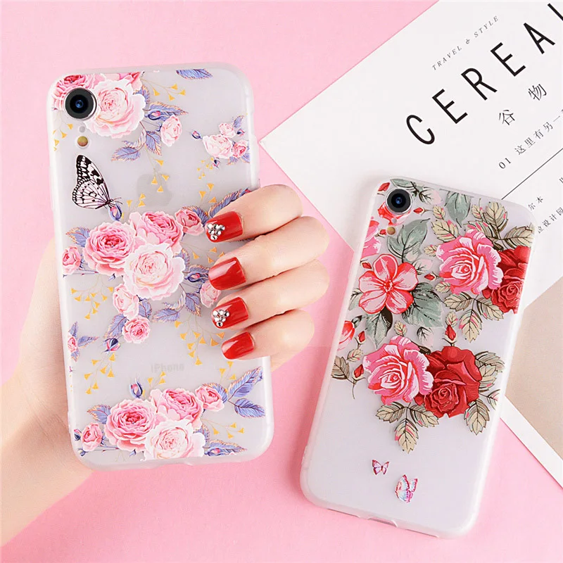 Lovebay Телефон чехол для iPhone 6 6s 7 8 Plus X XR XS Max 5 5S SE Модный 3D Рельефный цветок Роза Птица