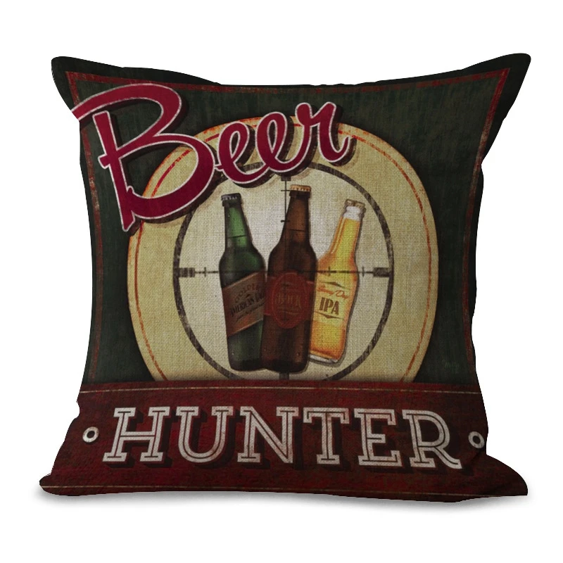 Наволочка для подушки с изображением пива таверны и бара хлопковая льняная