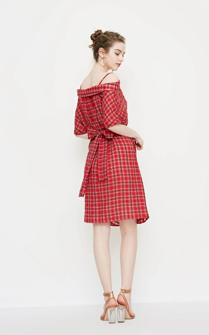 Vero Moda Новое Женское клетчатое платье с открытыми плечами на шнуровке с рукавами 1/2 | 31836W509