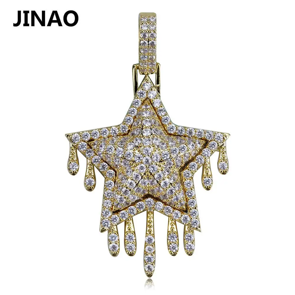 GOLD JINAO Мода Iced Out Metor капельная звезда кулон и ожерелье кристалл State для мужчин t кубические циркониевые амулеты хип-хоп мужские ювелирные изделия подарки - Окраска металла: GOLD