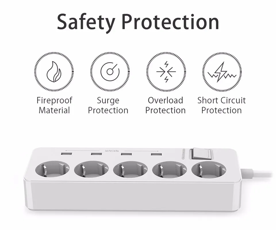 Nton Мощность MPS USB Расширители ЕС Plug Мощность Outlet 5 AC Стабилизатор напряжения Защита от перегрузки с 4 USB интеллектуальная подзарядка Порты