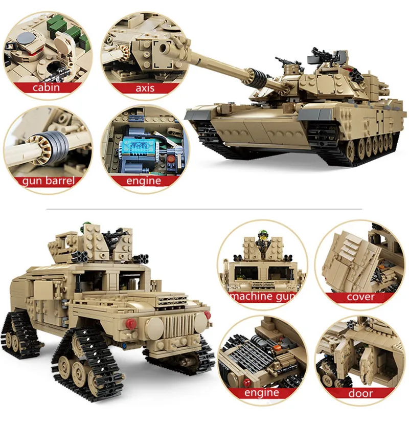 Kazi 1463 шт кирпичи военные M1A2 Танк Abrams основной боевой танк 2in1 Building Block комплекты деформируемого блоки модели Hummer игрушки