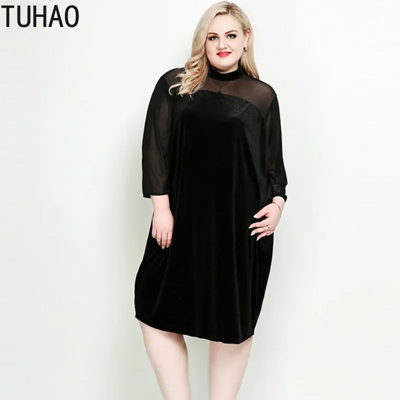 Женское винтажное бархатное платье TUHAO черное вечернее большого размера 7xl 6xl 5xl