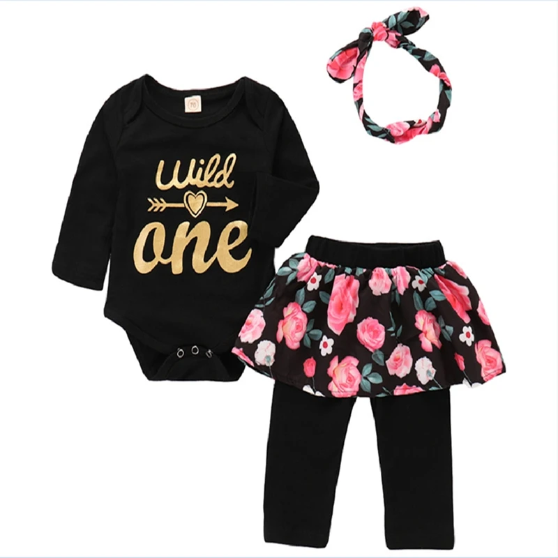 

Infant Newborn Baby Girls Tops Long Sleeves Romper and Printing Floral Skirt Pants Outfits Set Clothes Casual
