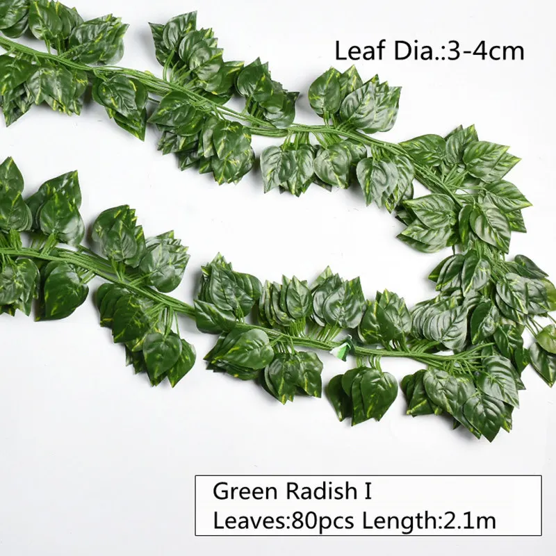Green Radish I 10 стилей, 1 шт., искусственные украшения, яркие Листья лозы из ротанга, влагалище, трава, растения, листья винограда для дома, сада, вечерние, декор B1015 - Цвет: Green Radish I