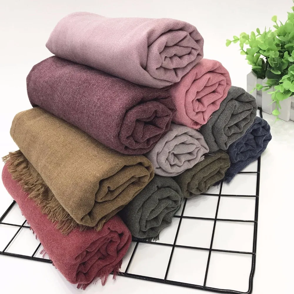 

2018 Newest Winter Plain Cotton Linen Fringe Scarves Shawls Women Men Scarf Hijab Muffler Wrap 12 Color Free Shipping