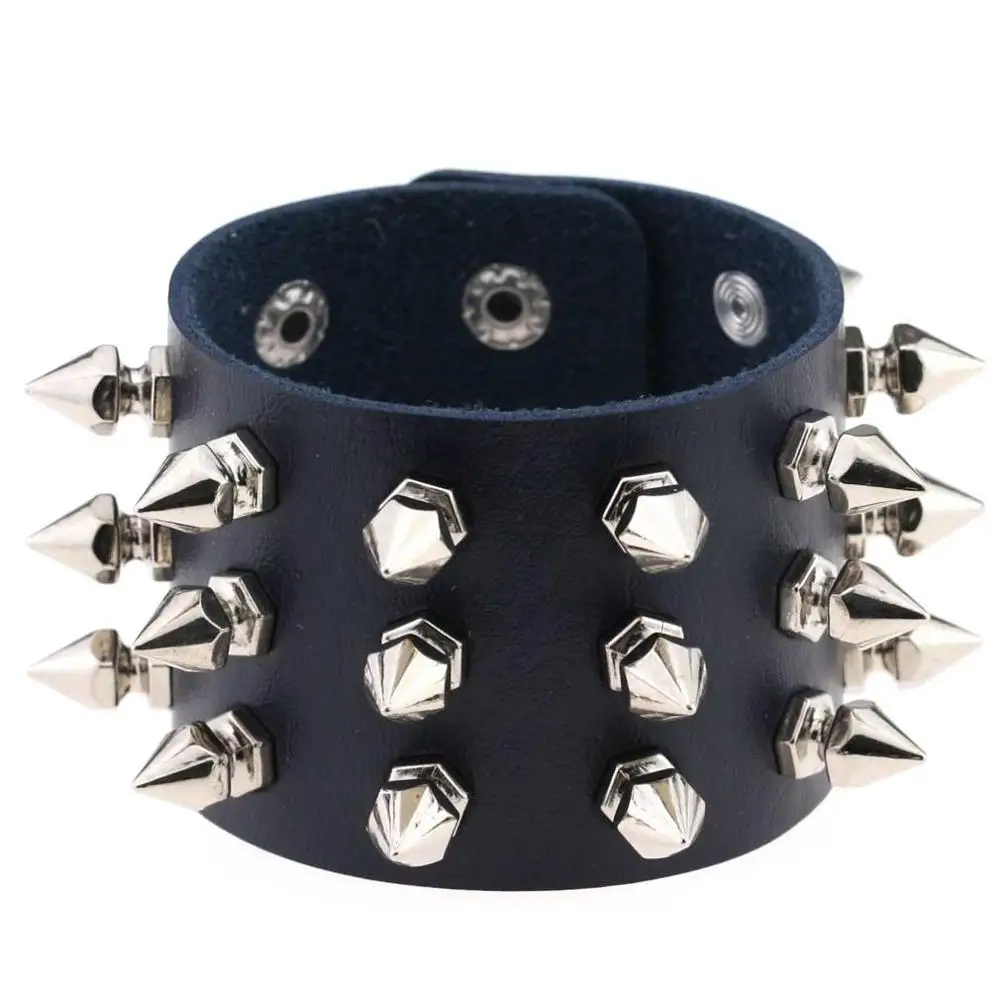 Dark Blue Панк заклепки-шипы гвоздики широкие кожаные манжетные браслеты Браслеты Готический рок унисекс-браслет жгут браслеты Шарм Bileklik Pulseiras - Окраска металла: Dark Blue