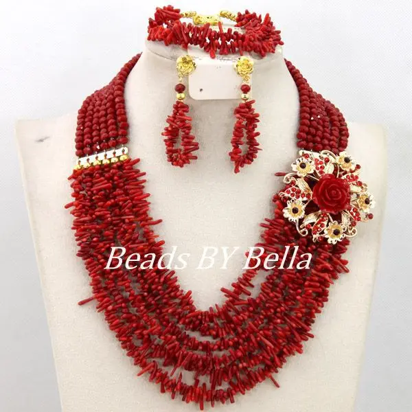 

New Design Red African Beads Wedding Party Jewelry Set Coral/Crystal Beads Bridal Fashion Jewelry Set New Free Shipping ABY518