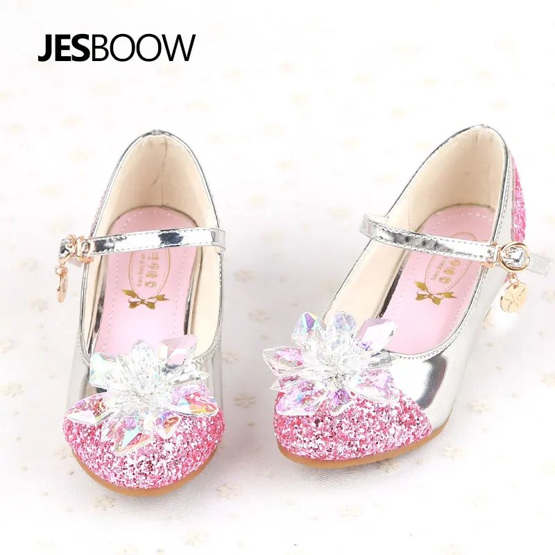

Girls Dress Up Shoes Ballet Dance Heels Casual Front Glitter Flower Party Crystal Sandals Princess Mary Janes