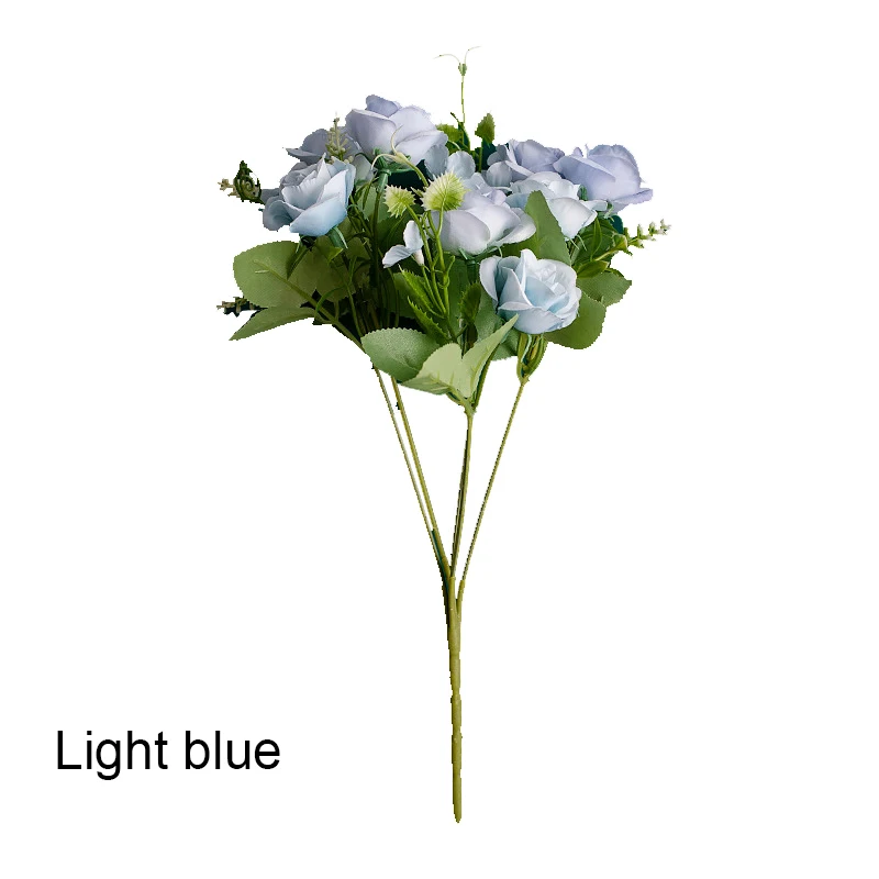 light blue Искусственные мини шелковые розы цветы для свадьбы DIY украшения маленькие ремесленные Цветы Букет синий поддельные цветочный Декор для дома - Цвет: light blue