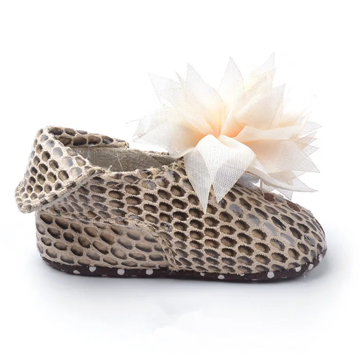 

Baby Girl Big Chiffon Flower Princess Shoes New Fashion Alligator Pattern Toddlers First Walkers Baby Soft Sole Shoes Drop Ship