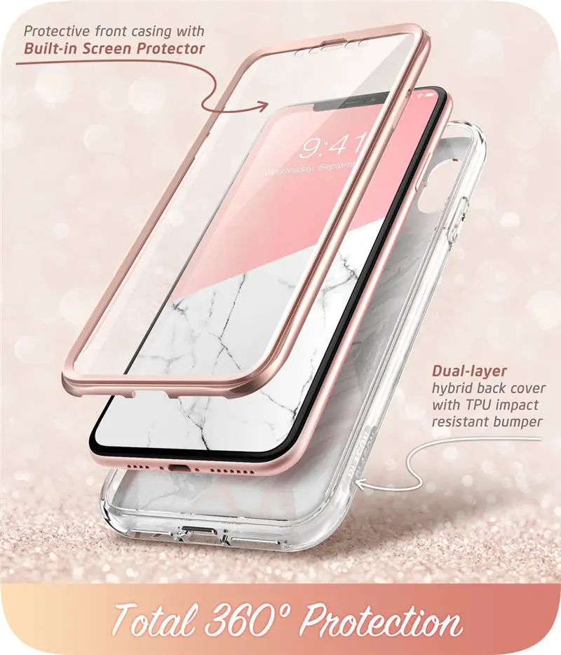 Чехол i-Blason для iPhone X Xs 5," Cosmo Series полный корпус блестящий Мраморный бампер чехол со встроенной защитой экрана