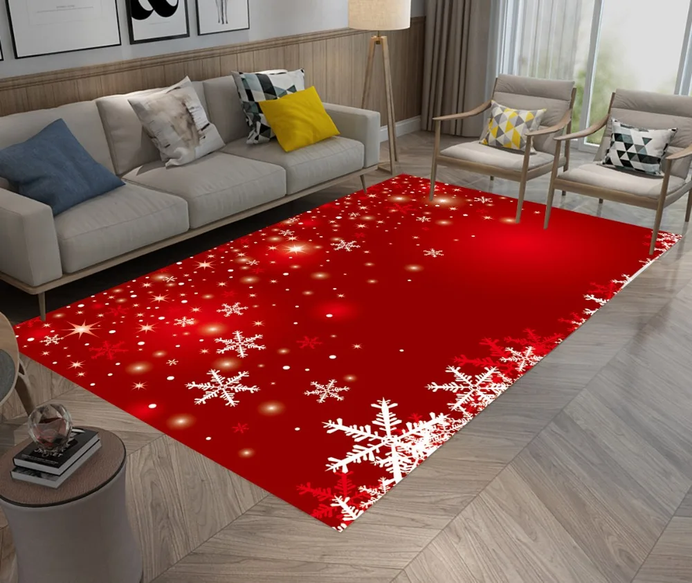 White Snowflake Red Christmas Carpet For Kids Baby Home Living Room Luxury Cushion Bedroom Hallway Area Rug Door Floor Bath Mats
