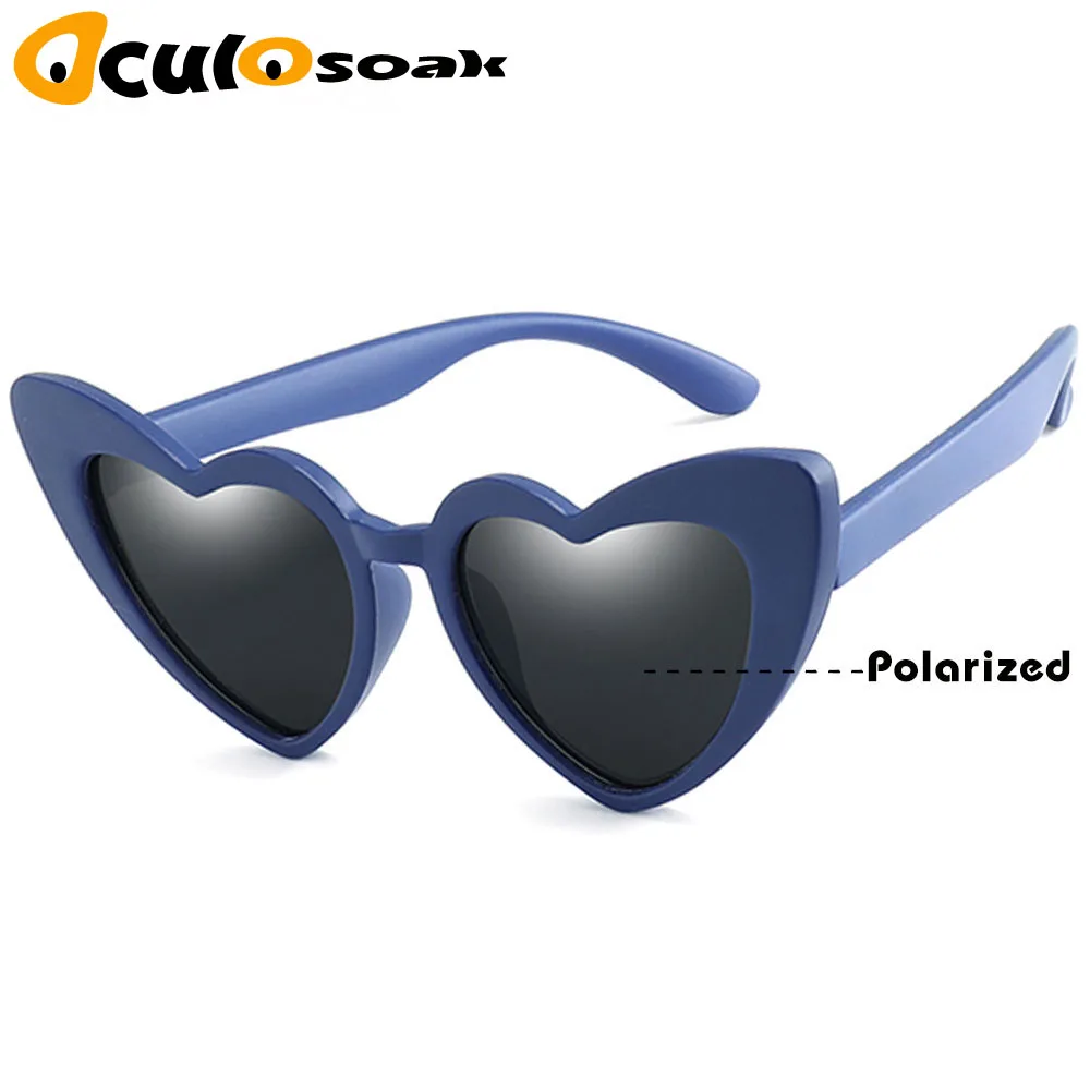 blue gray Детские солнечные очки для девочек для детей Сердце TR90 черный розовый красный сердце солнцезащитные очки для детей поляризованные гибкие uv400 - Цвет линз: blue gray