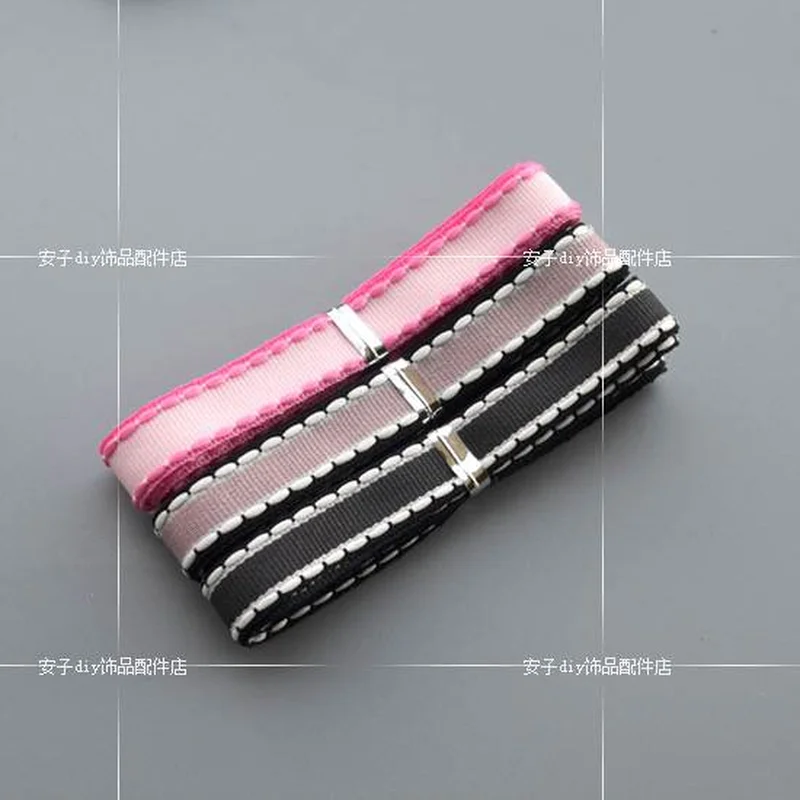 Двусторонняя корсажная лента с белыми линиями 25 мм бант для волос ручной работы