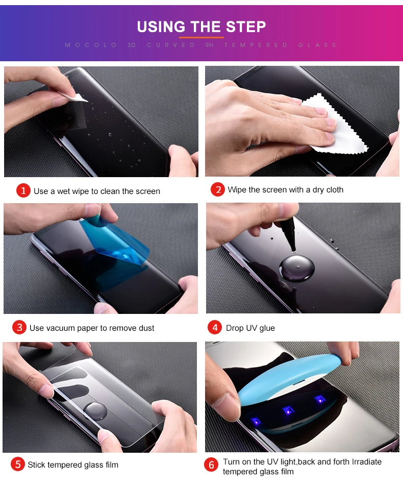 Жидкий УФ-экран протектор для samsung Galaxy S8 S9 S10 Plus Mocolo полное проклеенное 5D изогнутое УФ закаленное стекло для samsung Note 9 8
