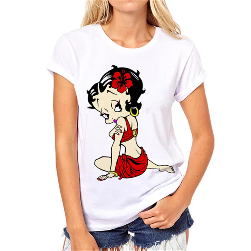 Betty Boop личность с принтом женская футболка повседневная забавная для Леди Белая