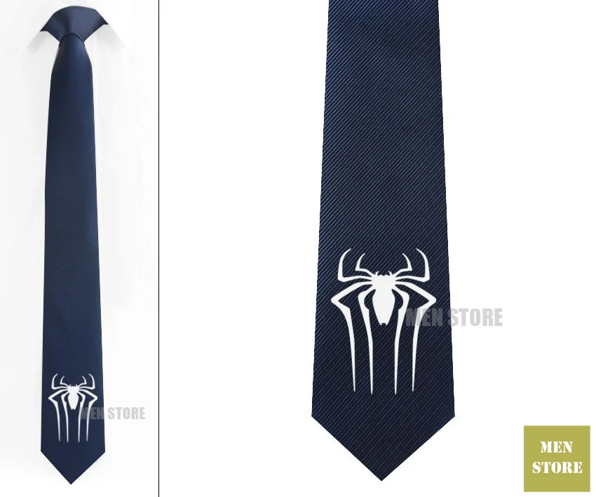 Navy tie White logo Удивительный Человек-Паук Символ Мужской Жаккардовый тканый узкий 2," галстук 6 см Галстук Свадебная вечеринка галстук для жениха запонки LK089M - Цвет: Navy tie White logo