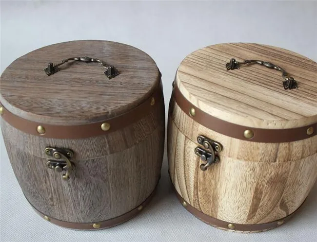 EASONOV 16X15.5cm Vintage Round Wooden Box Coffee Barrel Packing box Craft bucket | Дом и сад