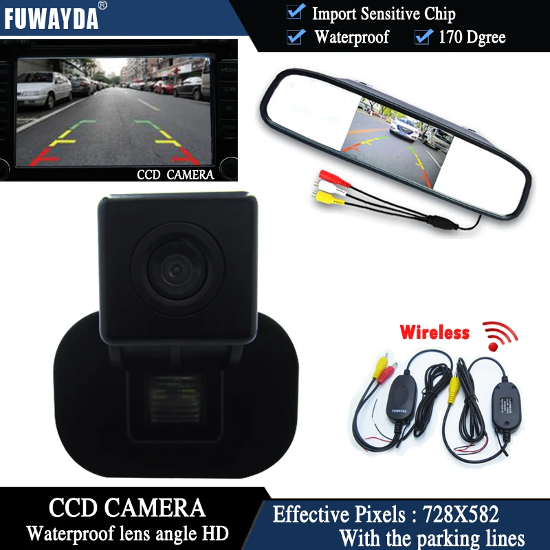 

FUWAYDA Wireless CCD Chip Car Chip Rear view Camera for Kia Forte / Hyundai Verna Solaris Sedan+4.3 Inch rearview Mirror Monitor