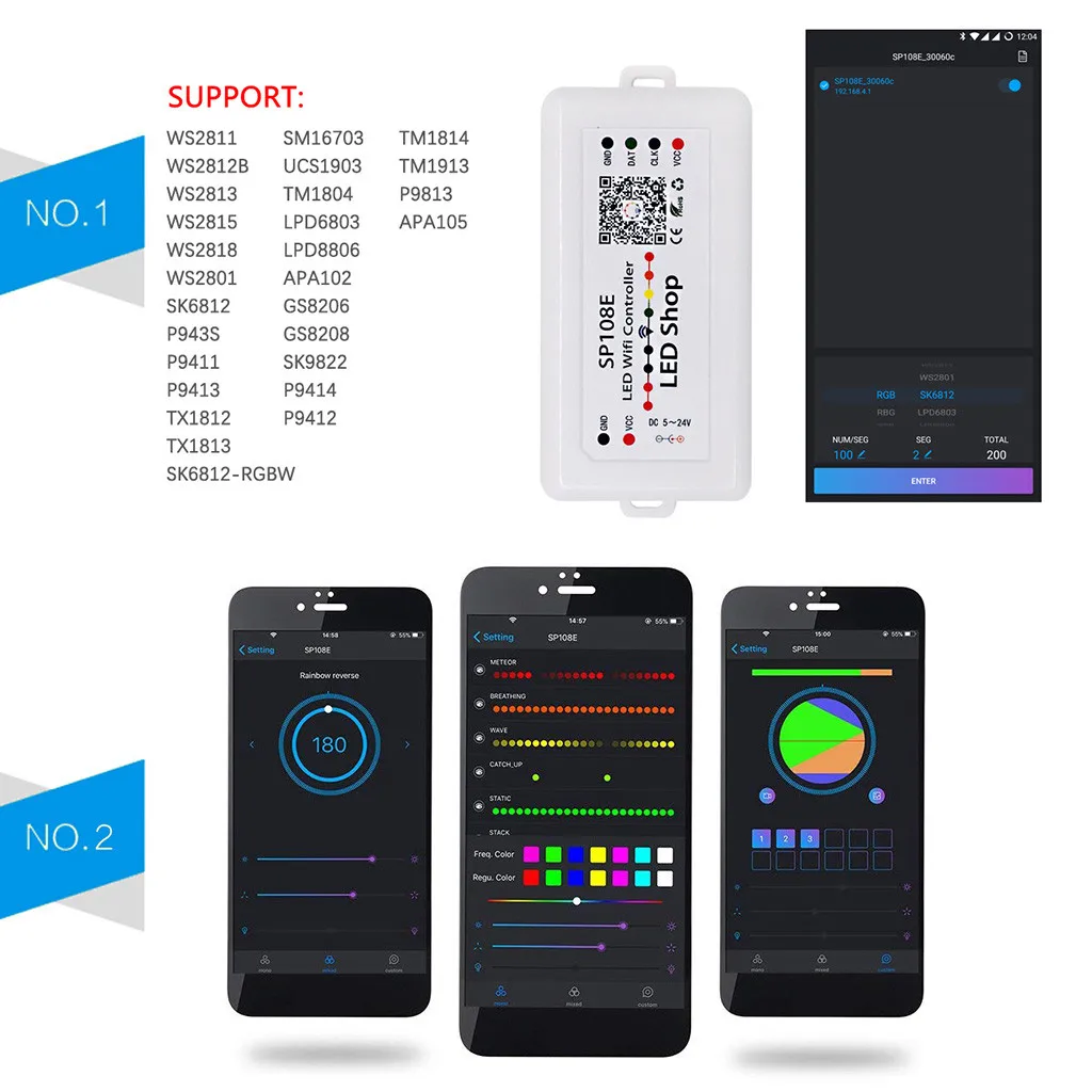 SP105E Bluetooth SP107E музыка SP108E Wi-Fi светодиодный контроллер для WS2812B WS2811 Светодиодный